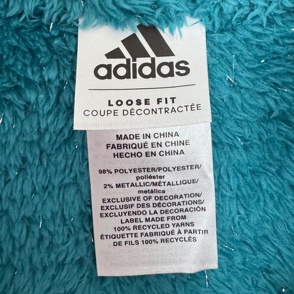 Adidas Girls TURQ‎ Quarter-Zip Sparkle Fuzzy Holiday Jacket Medium 10-12 NWT - Picture 6 of 11
